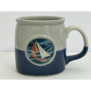 Handcrafted Otagiri Japan Mug Sailboat Nautical Beach Seagulls Ocean Blue Gray